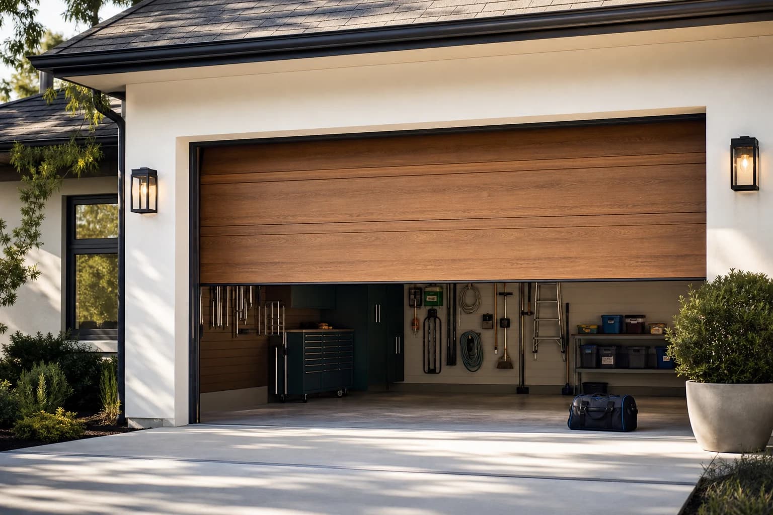 Contemporary house with a clean modern garage door