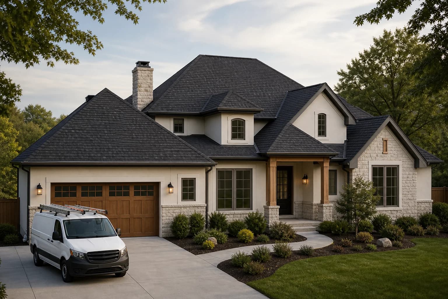 Beautiful suburban home with a maintained roof and gutters